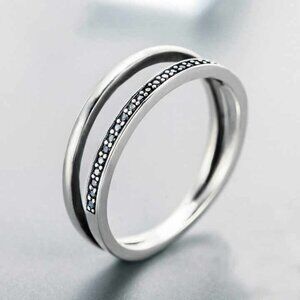 🎁 Full CZ Micro Pave Double Layer Basic Style Rings For Woman, HA4189-6